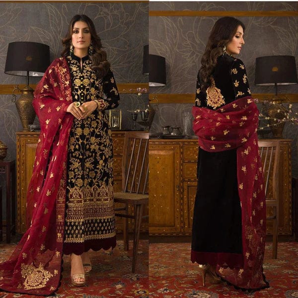 Azure D-107 Black Velvet Embroidered 3pc