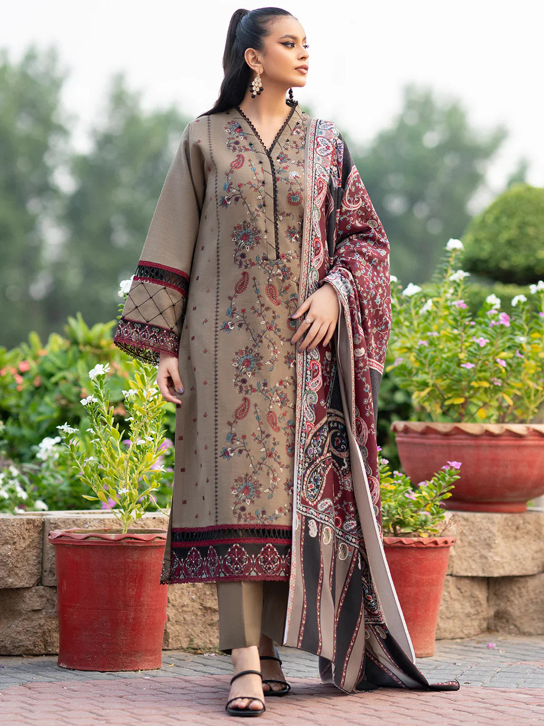 Stitched Embroidered Lawn Three Piece  AL 0BI-05