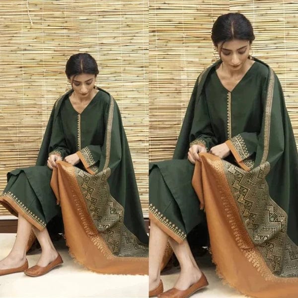 Dyot 451 Mongia Dhanak Embroidered 3pc Wt