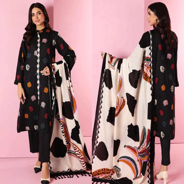 D-18404 Black Dhanak Embroidered 3pc Wt