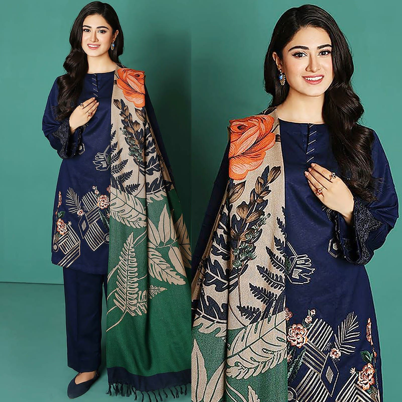 D-539 Embroidered Dhanak 3pc