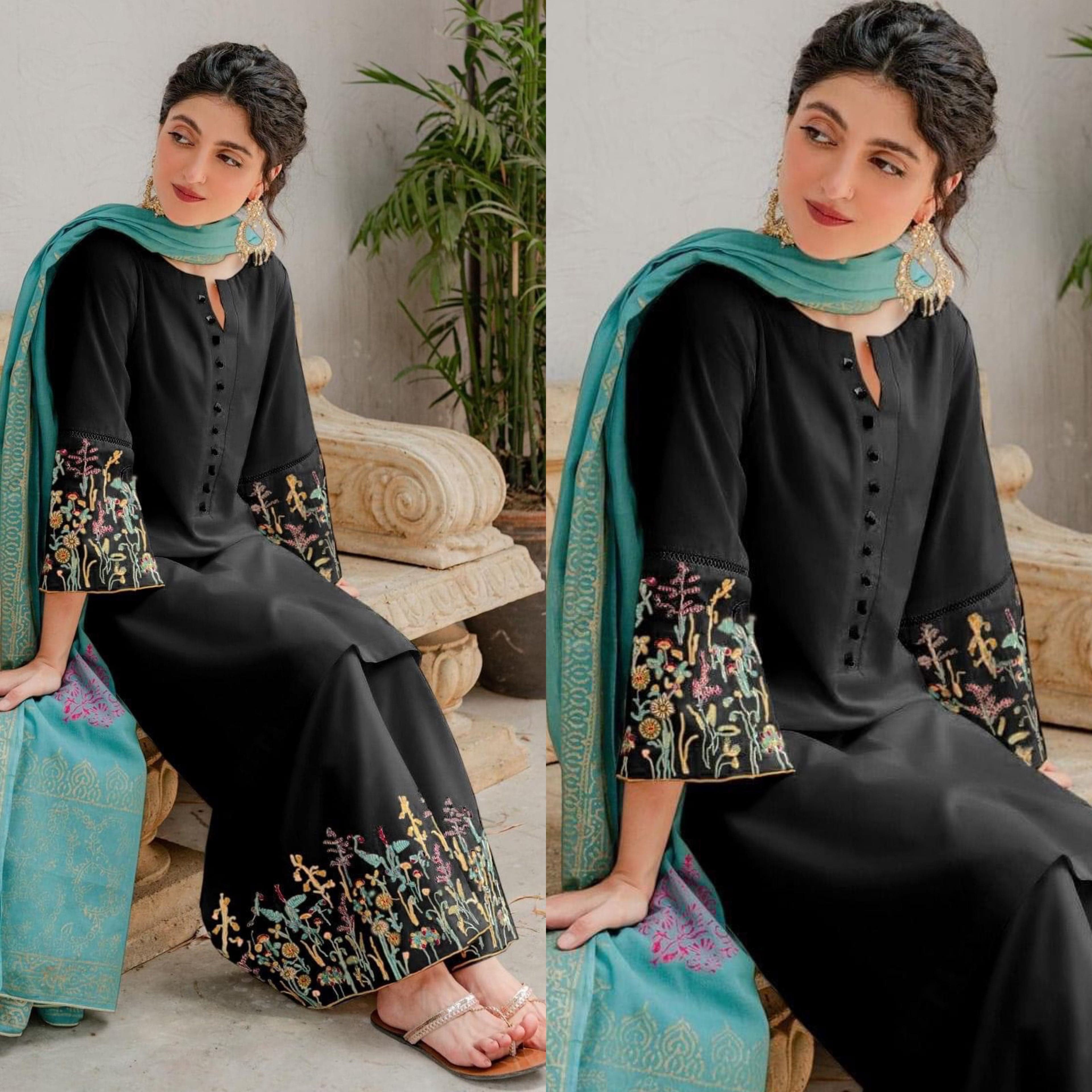 SC-882 Black Embroidered Dhanak 3pc