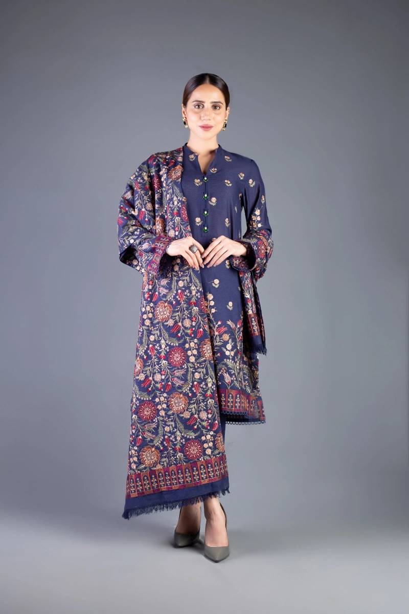 Bareeze Blue Embroidered Dhanak - ALU 192