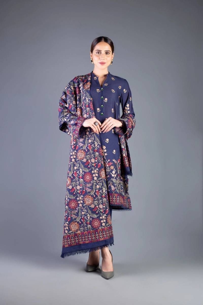 BR-192 Blue Dhanak Embroidered 3pc Wt