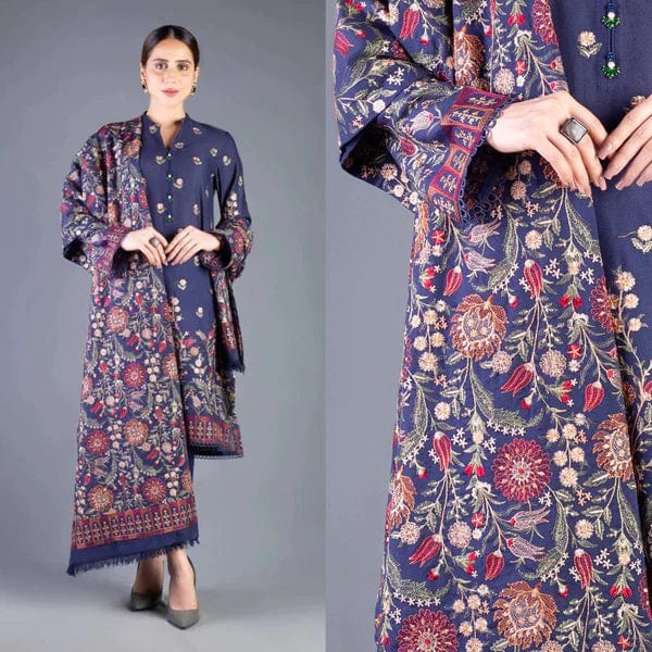 BR-192 Blue Dhanak Embroidered 3pc Wt